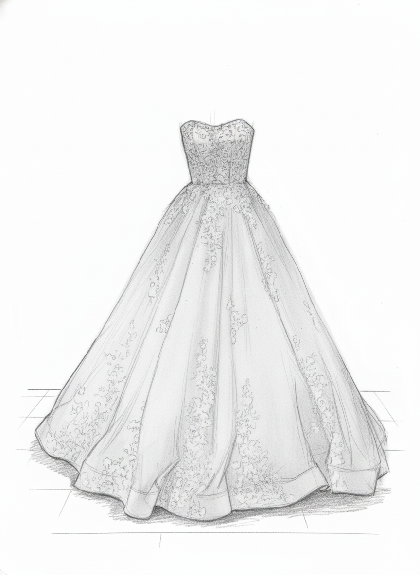 Wedding gown outline drawing