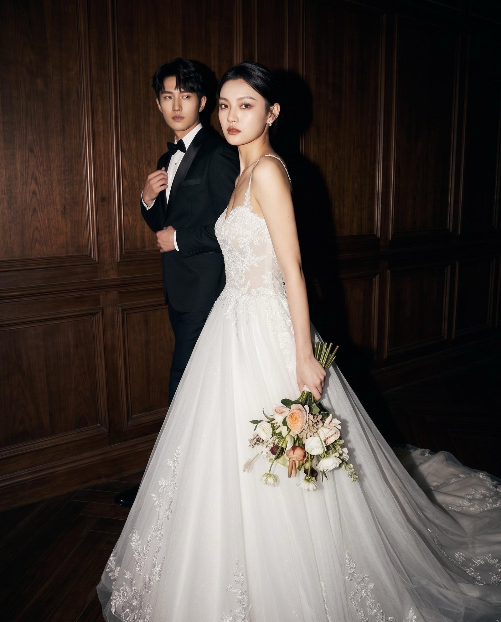 Elegant bridal gown styled in studio, Singapore